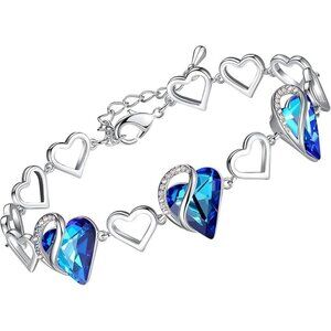 Infinity Love Heart Link Birthstone Bracelets - 09c-September-Rainbow Blue